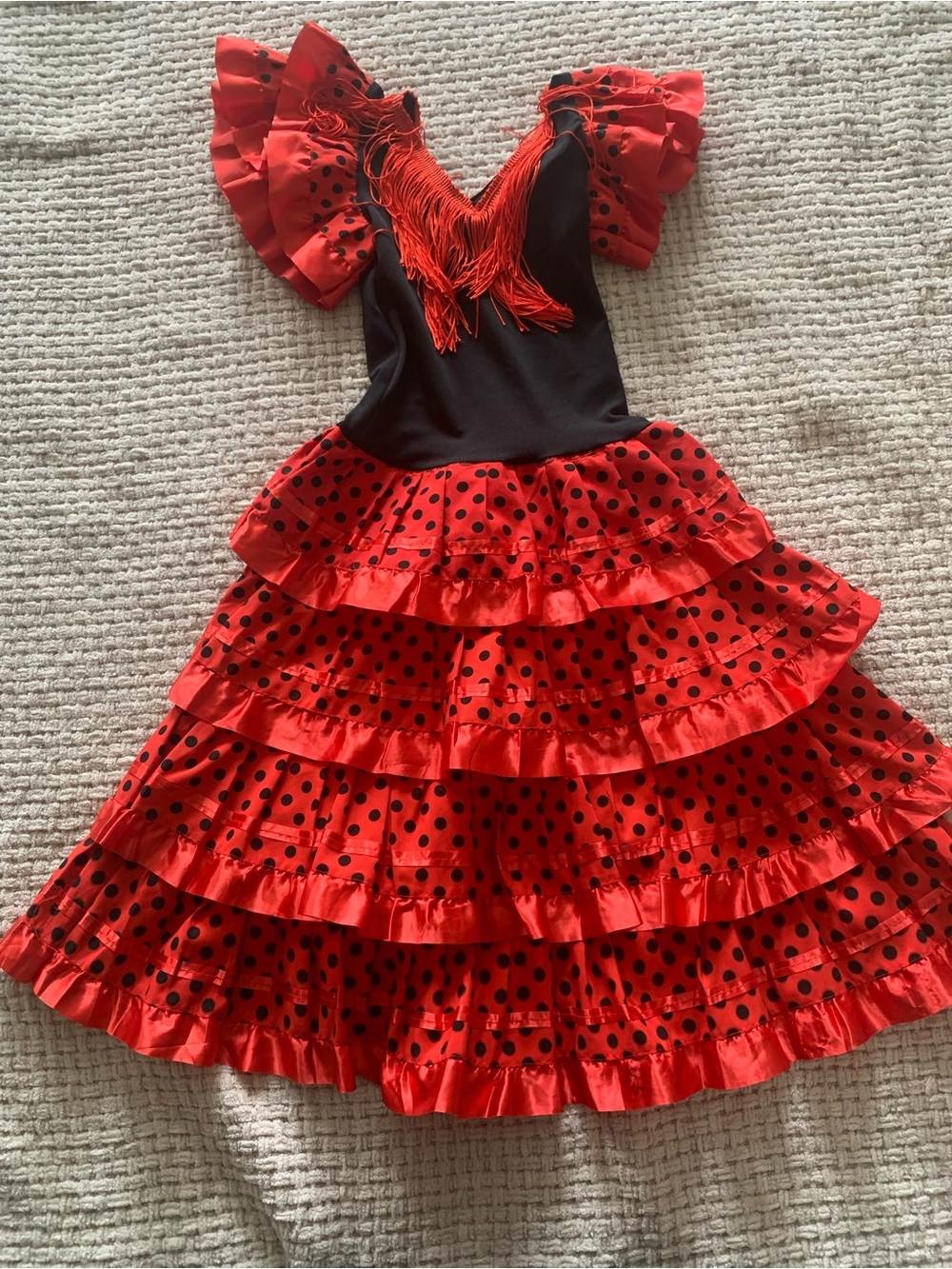 Spanish Red & Black Polka Dot Flamenco Kids Costume age 6